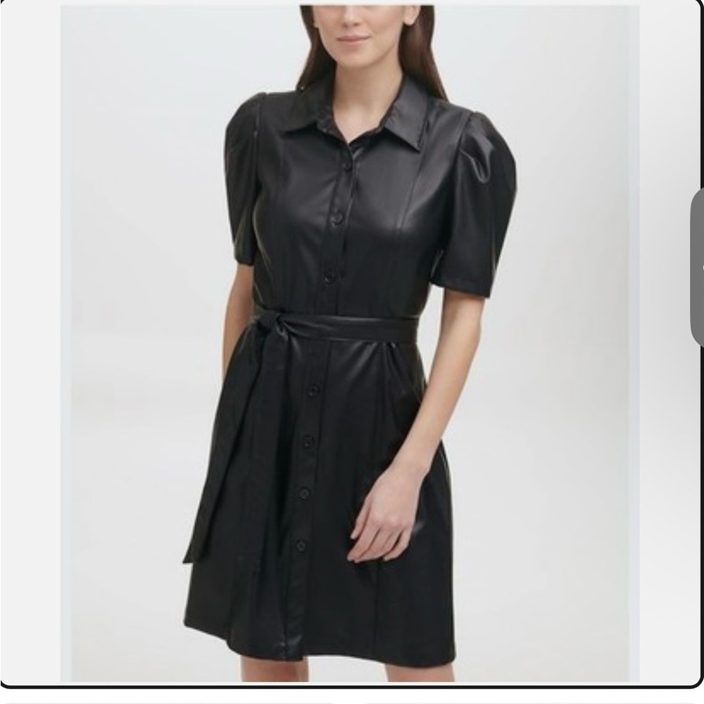 DKNY Button Down Faux Leather Dress